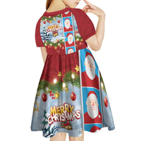 Merry Christmas Kid Short Sleeve Dress Funny Santa Claus Cards Photo and Polynesian Pattern Red Color