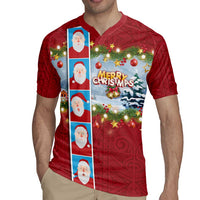Merry Christmas Rugby Jersey Funny Santa Claus Cards Photo and Polynesian Pattern Red Color