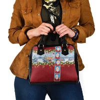 Merry Christmas Shoulder Handbag Funny Santa Claus Cards Photo and Polynesian Pattern Red Color