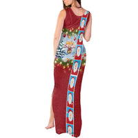 Merry Christmas Tank Maxi Dress Funny Santa Claus Cards Photo and Polynesian Pattern Red Color