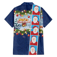Merry Christmas Family Matching Tank Maxi Dress and Hawaiian Shirt Funny Santa Claus Cards Photo and Polynesian Pattern Blue Color