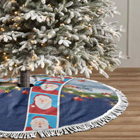 Merry Christmas Tree Skirt Funny Santa Claus Cards Photo and Polynesian Pattern Blue Color LT03 - Polynesian Pride
