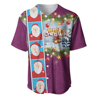 Merry Christmas Baseball Jersey Funny Santa Claus Cards Photo and Polynesian Pattern Pink Color LT03 Pink - Polynesian Pride