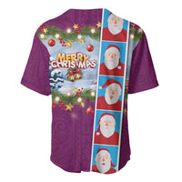 Merry Christmas Baseball Jersey Funny Santa Claus Cards Photo and Polynesian Pattern Pink Color LT03 - Polynesian Pride