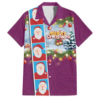 Merry Christmas Family Matching Off The Shoulder Long Sleeve Dress and Hawaiian Shirt Funny Santa Claus Cards Photo and Polynesian Pattern Pink Color