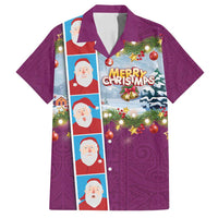 Merry Christmas Family Matching Summer Maxi Dress and Hawaiian Shirt Funny Santa Claus Cards Photo and Polynesian Pattern Pink Color