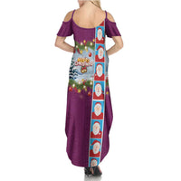 Merry Christmas Family Matching Summer Maxi Dress and Hawaiian Shirt Funny Santa Claus Cards Photo and Polynesian Pattern Pink Color