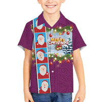 Merry Christmas Family Matching Summer Maxi Dress and Hawaiian Shirt Funny Santa Claus Cards Photo and Polynesian Pattern Pink Color