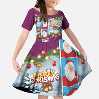 Merry Christmas Family Matching Tank Maxi Dress and Hawaiian Shirt Funny Santa Claus Cards Photo and Polynesian Pattern Pink Color