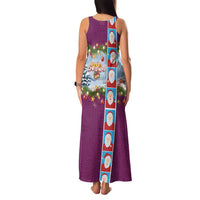 Merry Christmas Family Matching Tank Maxi Dress and Hawaiian Shirt Funny Santa Claus Cards Photo and Polynesian Pattern Pink Color