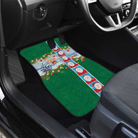 Merry Christmas Car Mats Funny Santa Claus Cards Photo and Polynesian Pattern Green Color
