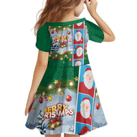 Merry Christmas Family Matching Off The Shoulder Long Sleeve Dress and Hawaiian Shirt Funny Santa Claus Cards Photo and Polynesian Pattern Green Color