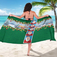 Merry Christmas Sarong Funny Santa Claus Cards Photo and Polynesian Pattern Green Color
