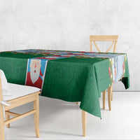 Merry Christmas Tablecloth Funny Santa Claus Cards Photo and Polynesian Pattern Green Color