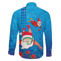 Hawaiian Santa Claus Snorkeling Family Matching Long Sleeve Bodycon Dress and Hawaiian Shirt Kakau and Polynesian Pattern