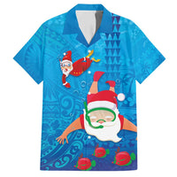 Hawaiian Santa Claus Snorkeling Family Matching Off Shoulder Short Dress and Hawaiian Shirt Kakau and Polynesian Pattern