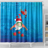 Hawaiian Santa Claus Snorkeling Shower Curtain Kakau and Polynesian Pattern