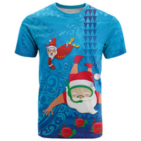 Hawaiian Santa Claus Snorkeling T Shirt Kakau and Polynesian Pattern LT03 Blue - Polynesian Pride