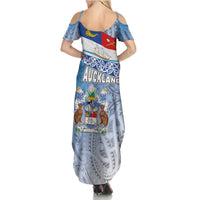 New Zealand Auckland Family Matching Summer Maxi Dress and Hawaiian Shirt Auckland's Flag and Coat of Arms - Koru Art Maori Pattern