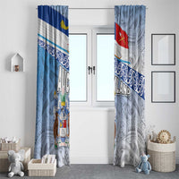 New Zealand Auckland Window Curtain Auckland's Flag and Coat of Arms - Koru Art Maori Pattern