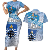 New Zealand Nelson Couples Matching Short Sleeve Bodycon Dress and Hawaiian Shirt Nelson's Flag and Seal - Maori Art Tattoo