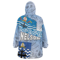 New Zealand Nelson Wearable Blanket Hoodie Nelson's Flag and Seal - Maori Art Tattoo