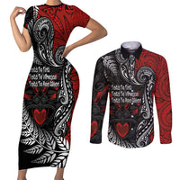 Aotearoa Toitu Te Tiriti Couples Matching Short Sleeve Bodycon Dress and Long Sleeve Button Shirt New Zealand Honour the Treaty - Te Tiriti Is Us LT03 Red - Polynesian Pride
