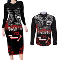 Aotearoa Toitu Te Tiriti Couples Matching Long Sleeve Bodycon Dress and Long Sleeve Button Shirt New Zealand Honour the Treaty - Fight Together LT03 Red - Polynesian Pride