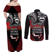Aotearoa Toitu Te Tiriti Couples Matching Off Shoulder Maxi Dress and Long Sleeve Button Shirt New Zealand Honour the Treaty - Fight Together