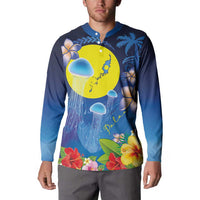 Palau Jellyfish Button Sweatshirt Ocean Heritage Tropical Plants - Polynesian Pride