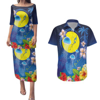 Palau Jellyfish Couples Matching Puletasi and Hawaiian Shirt Ocean Heritage Tropical Plants - Polynesian Pride