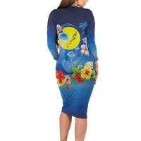 Palau Jellyfish Family Matching Long Sleeve Bodycon Dress and Hawaiian Shirt Ocean Heritage Tropical Plants - Polynesian Pride