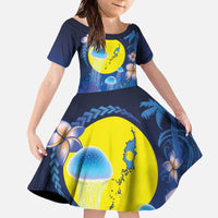 Palau Jellyfish Family Matching Off The Shoulder Long Sleeve Dress and Hawaiian Shirt Ocean Heritage Tropical Plants - Polynesian Pride