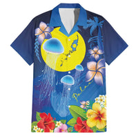 Palau Jellyfish Family Matching Off The Shoulder Long Sleeve Dress and Hawaiian Shirt Ocean Heritage Tropical Plants - Polynesian Pride