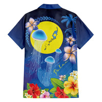 Palau Jellyfish Family Matching Off Shoulder Maxi Dress and Hawaiian Shirt Ocean Heritage Tropical Plants - Polynesian Pride