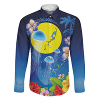 Palau Jellyfish Family Matching Off Shoulder Maxi Dress and Hawaiian Shirt Ocean Heritage Tropical Plants - Polynesian Pride