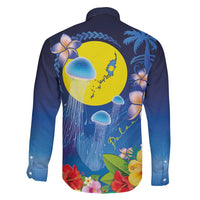 Palau Jellyfish Family Matching Off Shoulder Maxi Dress and Hawaiian Shirt Ocean Heritage Tropical Plants - Polynesian Pride