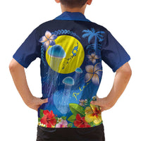 Palau Jellyfish Family Matching Off Shoulder Short Dress and Hawaiian Shirt Ocean Heritage Tropical Plants - Polynesian Pride