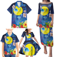 Palau Jellyfish Family Matching Puletasi and Hawaiian Shirt Ocean Heritage Tropical Plants - Polynesian Pride