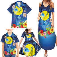 Palau Jellyfish Family Matching Summer Maxi Dress and Hawaiian Shirt Ocean Heritage Tropical Plants - Polynesian Pride