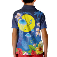 Palau Jellyfish Kid Polo Shirt Ocean Heritage Tropical Plants - Polynesian Pride