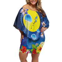 Palau Jellyfish Off Shoulder Short Dress Ocean Heritage Tropical Plants - Polynesian Pride
