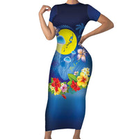 Palau Jellyfish Short Sleeve Bodycon Dress Ocean Heritage Tropical Plants - Polynesian Pride