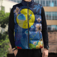 Palau Jellyfish Sleeveless Puffer Jacket Ocean Heritage Tropical Plants - Polynesian Pride