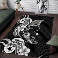 Hawaiian Manta Rays Area Rug Tribal Hibiscus Polynesian Tattoos Black Color - Polynesian Pride