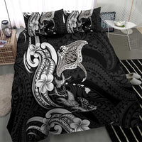 Hawaiian Manta Rays Bedding Set Tribal Hibiscus Polynesian Tattoos Black Color - Polynesian Pride
