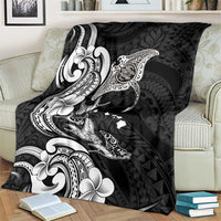 Hawaiian Manta Rays Blanket Tribal Hibiscus Polynesian Tattoos Black Color - Polynesian Pride