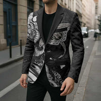 Hawaiian Manta Rays Blazer Tribal Hibiscus Polynesian Tattoos Black Color - Polynesian Pride