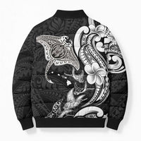 Hawaiian Manta Rays Bomber Puffer Jacket Tribal Hibiscus Polynesian Tattoos Black Color - Polynesian Pride