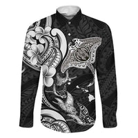 Hawaiian Manta Rays Family Matching Mermaid Dress and Hawaiian Shirt Tribal Hibiscus Polynesian Tattoos Black Color - Polynesian Pride